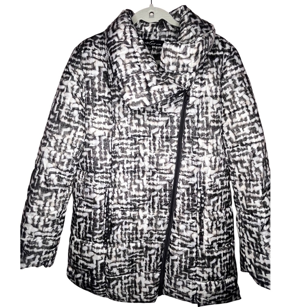 Kenneth Cole New York Women's Coat Black White Abstract Print Puffer Zip Size L - Picture 8 of 16